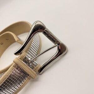 Guess High Waisted Silver Studded Beige Canvas Western Belt - Cowgirl - Size M